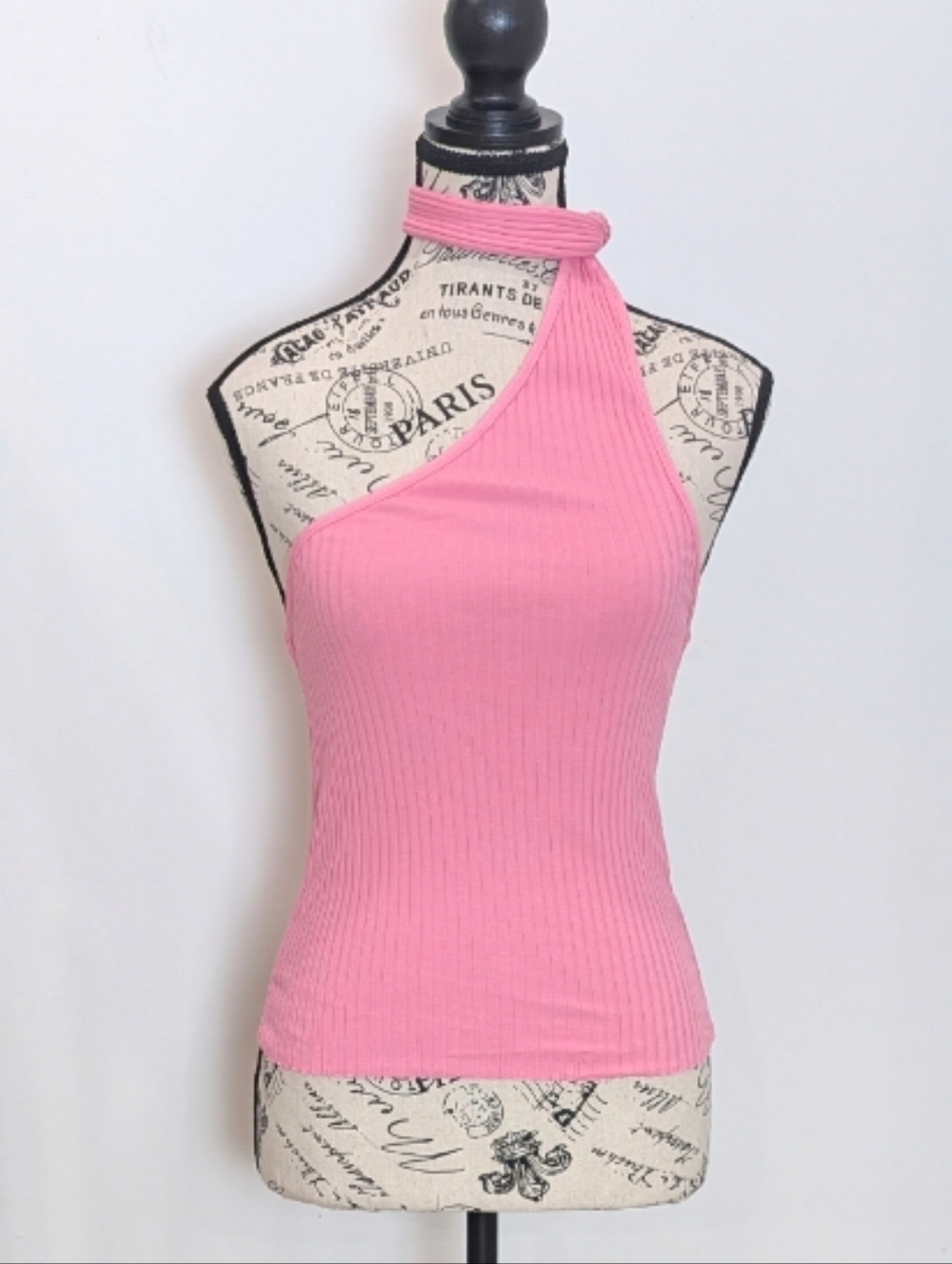 ZARA | Women's Candy Pink Asymmetrical Single Shoulder Strap Halter Tank Top